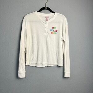 WonderShop Target Christmas Cheer Long Sleeve Thermal Henley Top OH WHAT‎ FUN XS